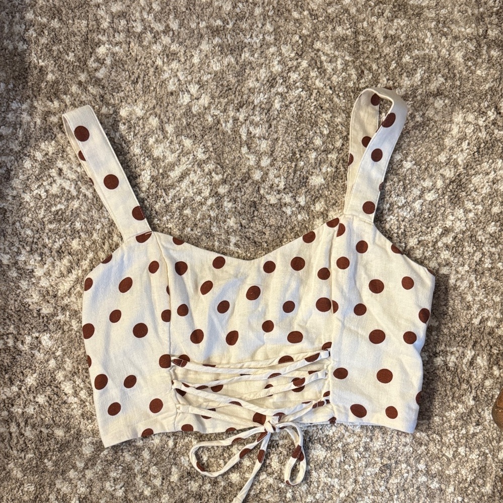 Abercrombie & Fitch Cream Polka Dot Lace-Up Crop Top